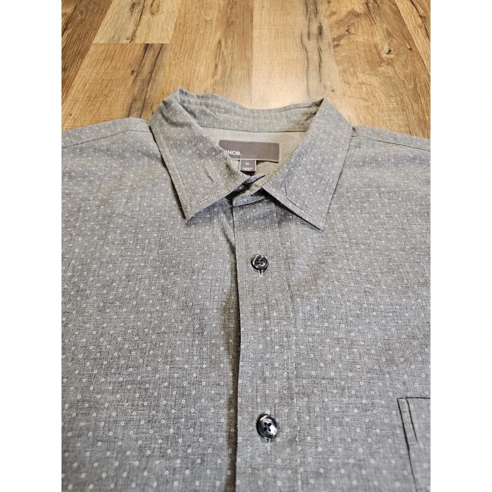 Vince Men's Gray Micro Dot Long Sleeve Button Front Shirt Size XL Work Going Out